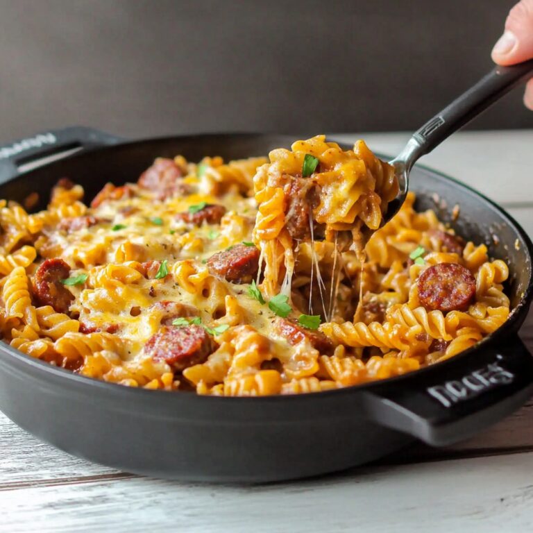 One Pot Cheesy Smoked Sausage Pasta Skillet Recipe