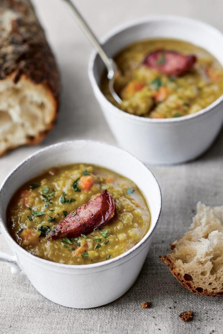 Hearty Ina Garten Split Pea Soup With Crispy Kielbasa Recipe