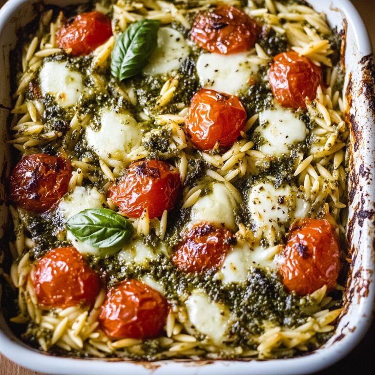 One Pan Caprese Pesto Orzo Bake Recipe