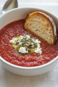 Vibrant Gazpacho & Goat Cheese Croutons Recipe