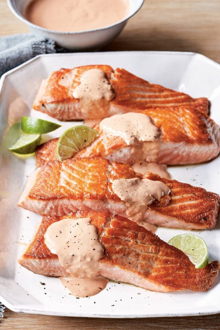 Brilliant Seared Salmon With Spicy Red Pepper Aioli Recipe