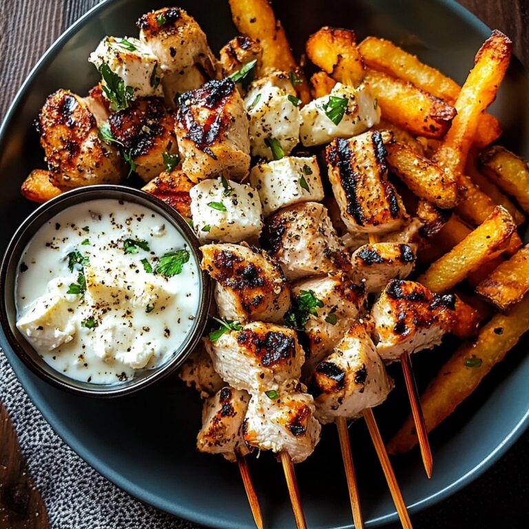 Greek Chicken Skewers with Feta Fries Recipe
